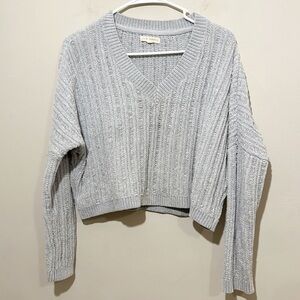 PACSUN Baby Blue Chenille oversized v neck crop sweater women size XS